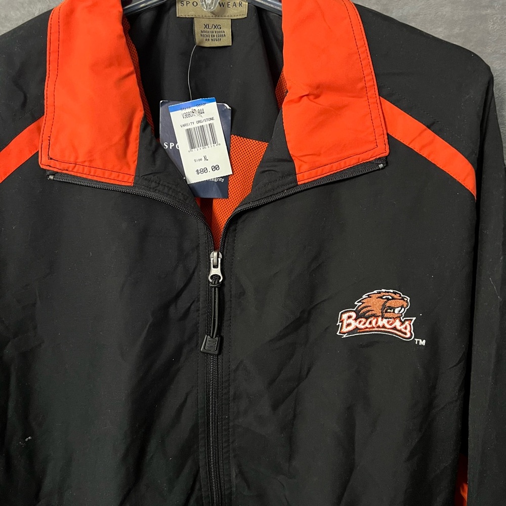 Oregon State Beavers XL Full Zip Windbreaker Black Orange NWT